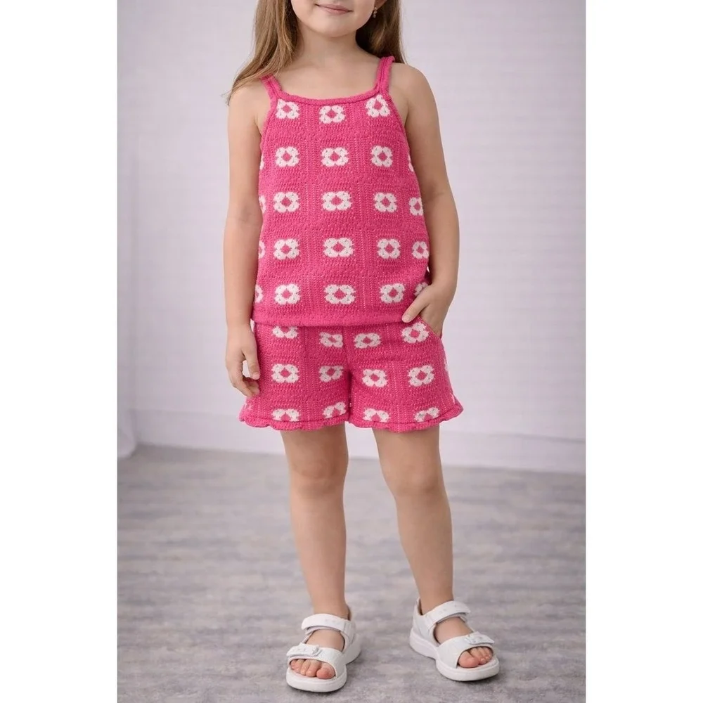 Jessica Simpson Girls Hot Pink Floral Knit Tank‎ Top & Shorts Set Size 6X